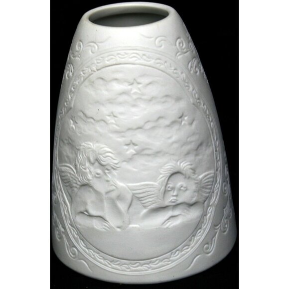 White Cherub Ceramic Light Cover Embossed Cupid Pattern Small Lamp Shade - Picture 5 of 8